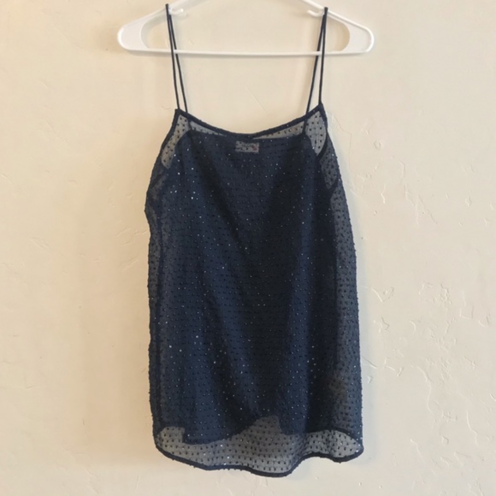Intimately Free People Navy Beaded Sheer Camisole Small